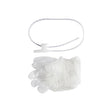 Medical drainage tubing and disposable gloves on a white background
