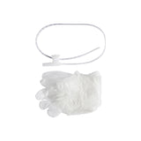 Medical drainage tubing and disposable gloves on a white background