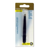 Stainless steel slant tip tweezers in retail packaging for precise grooming and personal care.