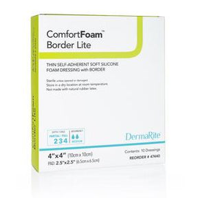 ComfortFoam Border Lite self-adherent silicone foam dressing box, 4x4 inch, 10 dressings