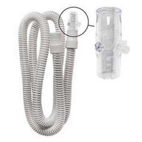White CPAP hose tubing with clear humidifier chamber, respiratory medical supply