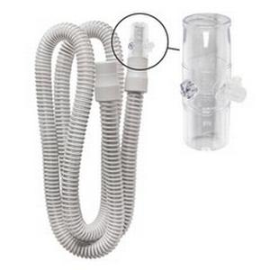 White CPAP hose tubing with clear humidifier chamber, respiratory medical supply