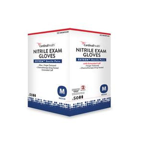 Box of Cardinal Health nitrile exam gloves, medium size, for medical or home use