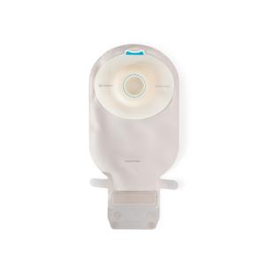 Closed ostomy pouch for medical use with adhesive barrier and drainable outlet