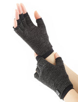 Charcoal gray compression gloves for arthritis, wrist support, half finger design