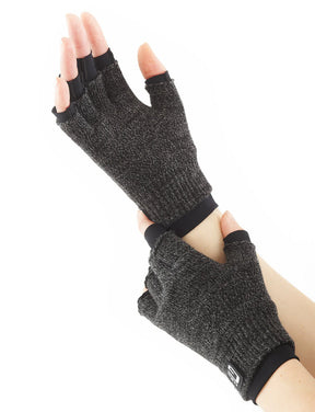 Charcoal gray compression gloves for arthritis, wrist support, half finger design
