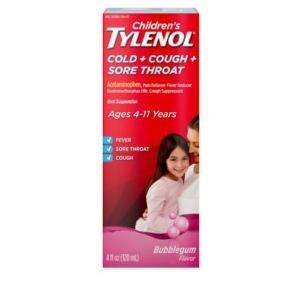 Children's Tylenol Cold + Cough + Sore Throat, Bubblegum Flavor, 4 Fl Oz