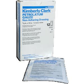 Petrolatum gauze non-adhering dressing box with a single sterile gauze pad displayed