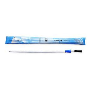 Sterile intermittent catheter with blue and black connector and individual packaging