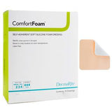 ComfortFoam silicone foam dressing box with one soft adhesive bandage shown