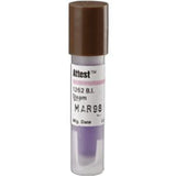 Sterilization indicator vial with brown cap and purple liquid, used for medical equipment testing