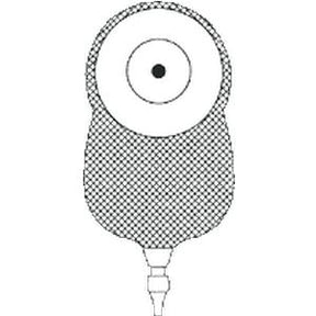 One-piece ostomy pouch with wafer and drainable outlet, medical supply illustration
