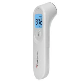 Digital infrared forehead thermometer with LCD display showing 97.2 degrees Fahrenheit