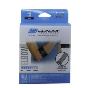 Elbow support strap for pain relief in retail packaging, adjustable, for joint support.