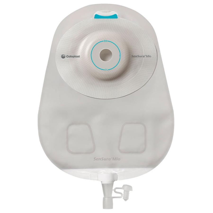 Coloplast SenSura Mio drainable ostomy pouch with adhesive barrier, front view