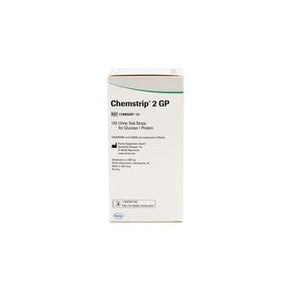 Chemstrip 2 GP urine test strips box for glucose and protein, diagnostic medical supply