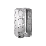 Metal electrical box with knockouts and mounting holes, isolated on white background