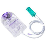 Enteral feeding bag set with purple cap and green connector for medical use