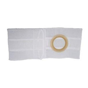 White ostomy belt with round opening for medical support and stoma care