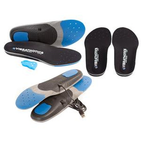 Rechargeable vibrating shoe insoles with remote and USB cable for foot relief