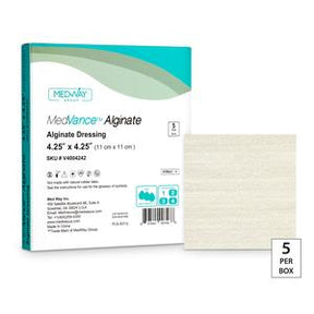 MedVance Alginate Dressing 4.25 x 4.25 inch, sterile wound care pads, 5 per box