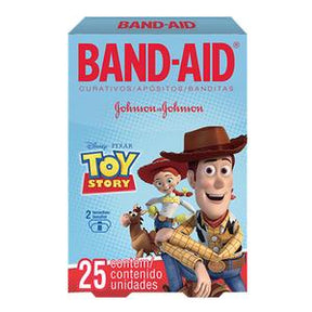 Toy Story themed BAND-AID box with cartoon characters, 25 assorted adhesive bandages