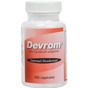 Deodorant capsules bottle, white and red label, 100 internal deodorant capsules medical supply