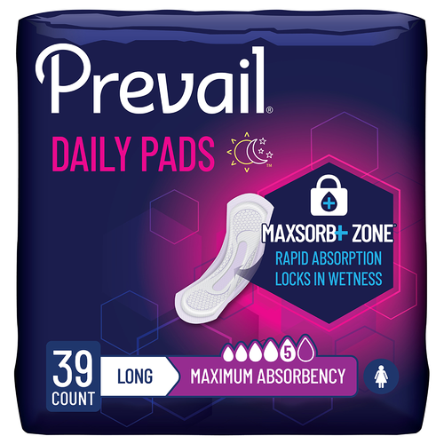 Prevail Incontinence & Postpartum Bladder Control Pads for Women, Maximum Absorbency, Long Length