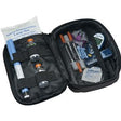 Diabetes travel case with insulin pens, vials, cooling pack, and glucose monitor kit