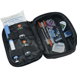 Diabetes travel case with insulin pens, vials, cooling pack, and glucose monitor kit
