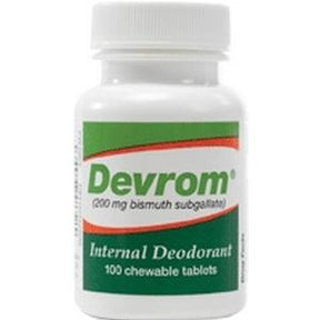 Devrom internal deodorant bottle, 100 chewable tablets, medical supply product