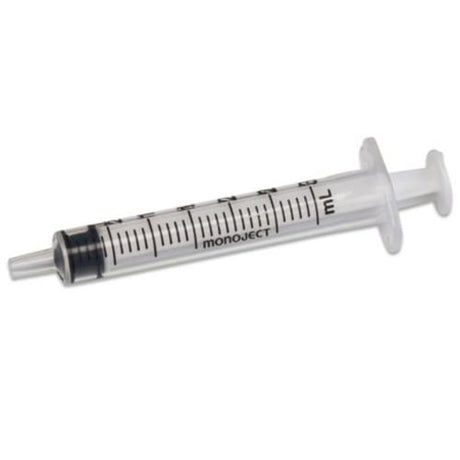 3ml sterile syringe with clear barrel, bold markings, and luer slip tip for medical use