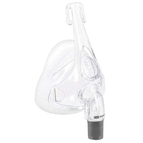 Clear CPAP full face mask for respiratory therapy on white background