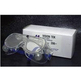 Clear safety goggles in front of VISION TEK box on black background
