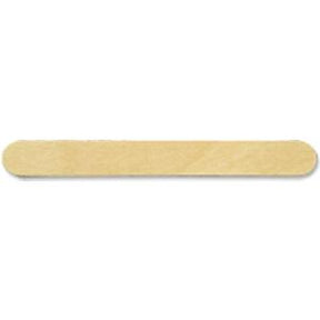 Single wooden tongue depressor on a white background, medical supply for oral examination