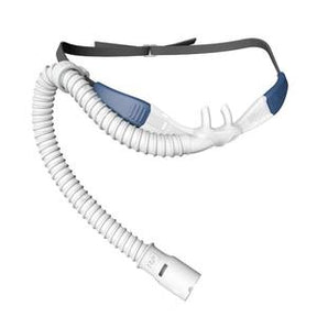 Nasal CPAP mask with headgear and flexible tubing for sleep apnea therapy
