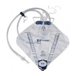 Transparent medical urine drainage bag with measuring scale and attached tubing