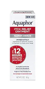 Aquaphor Itch Relief Ointment box, maximum strength for skin irritation relief