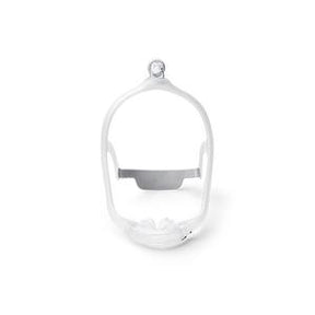 CPAP nasal mask frame for sleep apnea therapy, front view on white background