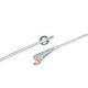 Sterile medical catheter with clear balloon and measurement indicators on white background