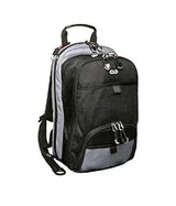Black and grey medical backpack with multiple zippered compartments and sturdy handle
