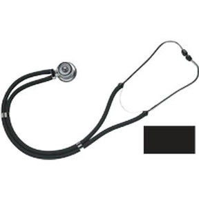 Black dual-head stethoscope for medical use on a white background
