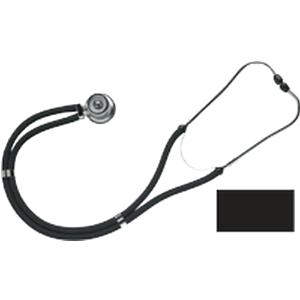 Black dual-head stethoscope for medical use on a white background