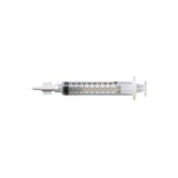 Sterile medical syringe with clear barrel and black measurement markings