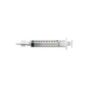Sterile medical syringe with clear barrel and black measurement markings