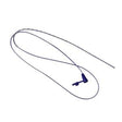 Medical catheter tube with blue connector on white background, essential medical supply