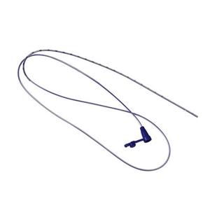 Medical catheter tube with blue connector on white background, essential medical supply
