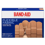 Box of flexible fabric adhesive bandages assorted sizes for wound care
