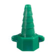 Green plastic medical connector with barbed tip for tubing or medical devices