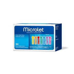Microlet lancets box for blood glucose testing, 100 count, assorted colors